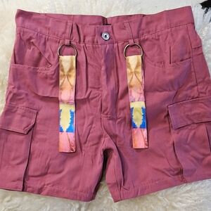 NWT Men's Cargo Shorts By OUKU in Dusty Rose with Tie-Dye Accent Medium